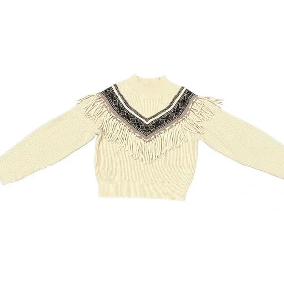 Z Supply Cream Fringe Fair Isle Crew Sweater - Picture 3 of 5